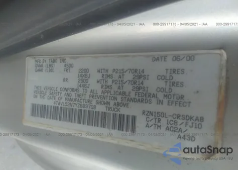 2000 Toyota Tacoma from USA, damaged, VIN 4TAVL52N7YZ683708